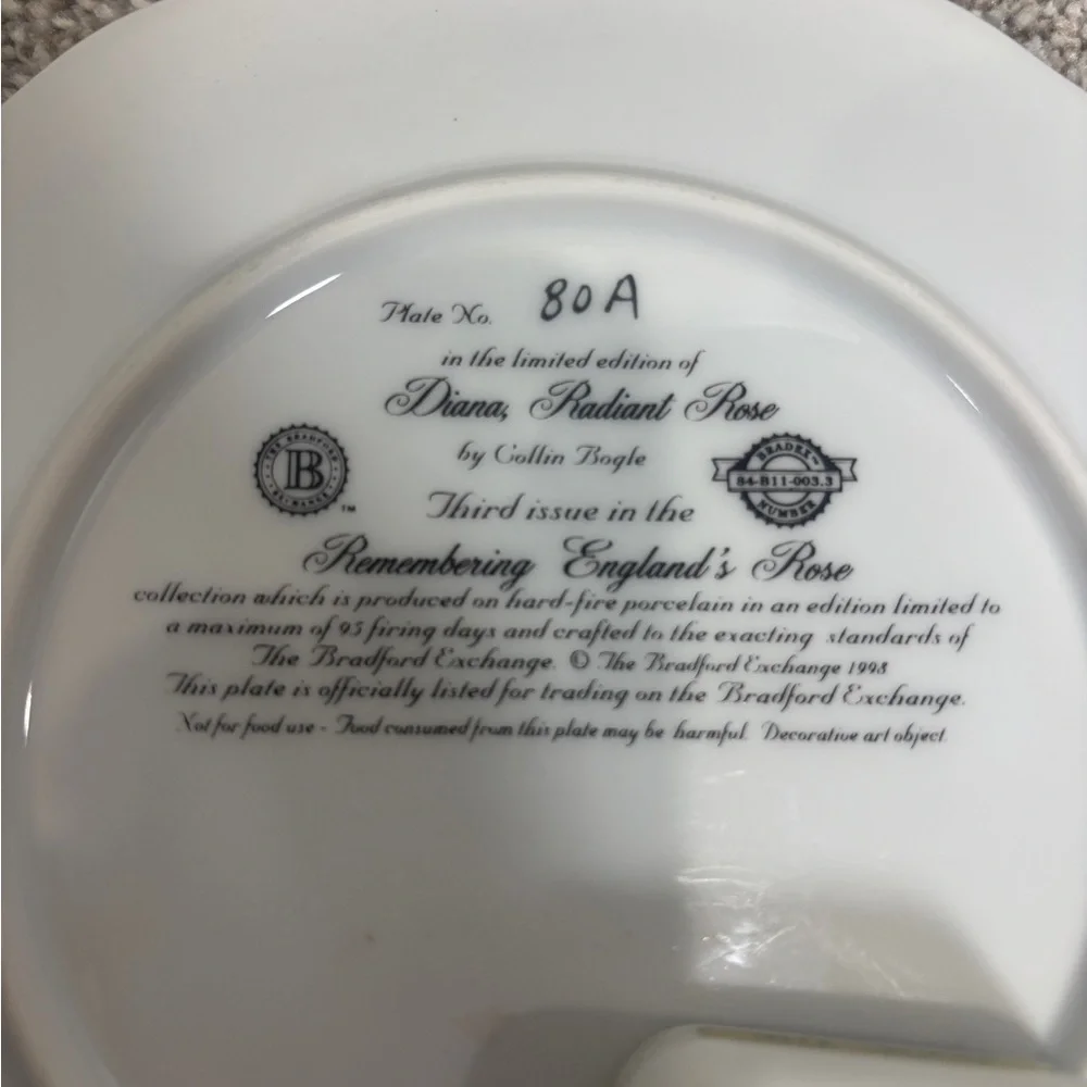Princess Diana Radiant Rose Collector Plate with music box England